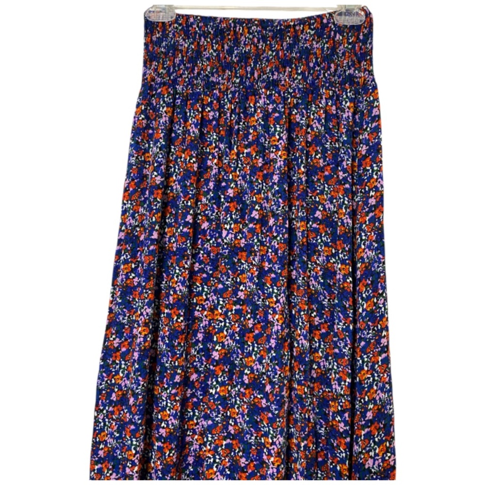 Rachel Zoe Boho Maxi Skirt S Blue Floral Smocked Waist  Button Up Cottagecore - Picture 6 of 6
